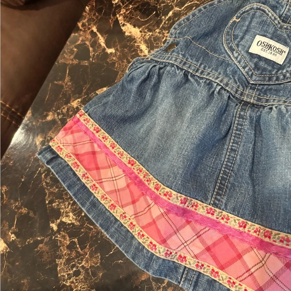 Vintage Y2K OshKosh B'gosh Denim Dress with Pink floral trim‎